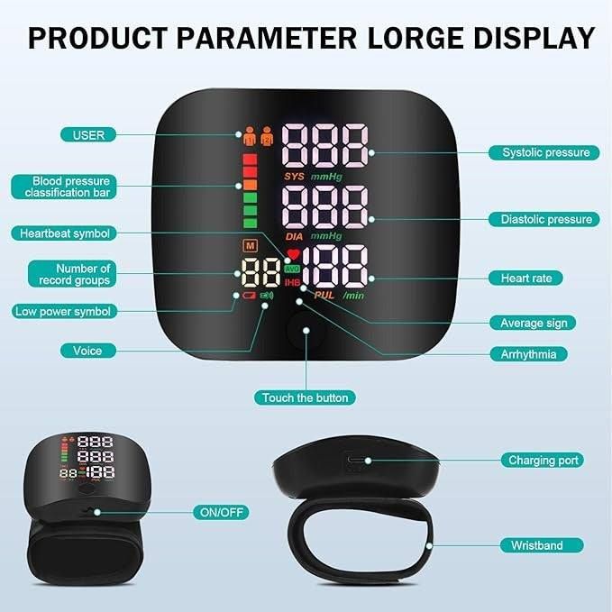 This digital wrist BP device delivers quick, accurate readings with a simple one-touch design. Compact and convenient, it makes daily blood-pressure tracking easy anywhere.